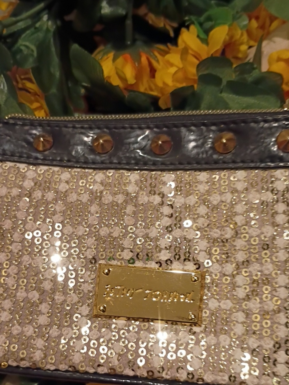 Glitter Sequin Women's Handbag with Gold Plaque
